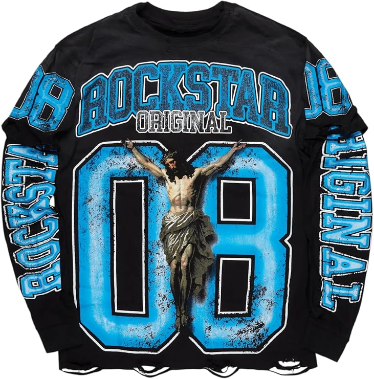 ROCKSTAR ORIGINAL Women's Tariqa Black/Blue Double Layer Graphic T-Shirt