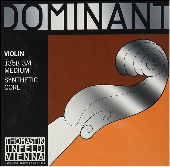 Thomastik-Infeld Dominant Violin String Set, 3/4 Size, Medium Tension - 135B.34 - Synthetic Core A, D, G with Steel E, Removable Ball - Clear & Balanced Tone, The Reference Standard for Violin