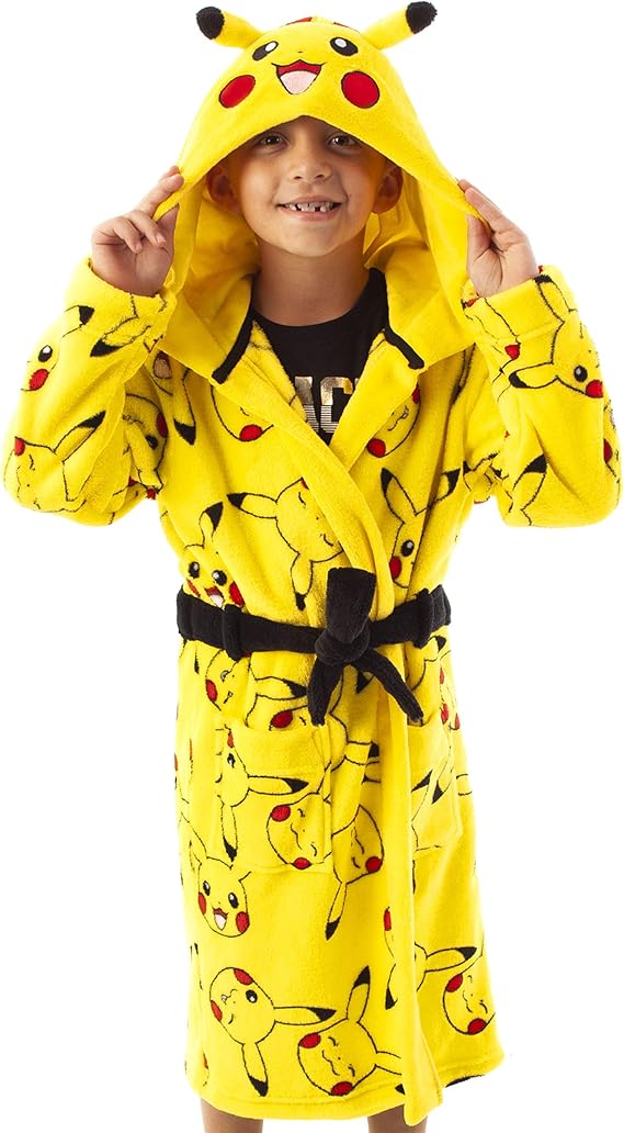 Pokemon Dressing Gown Kids Boys Girls Pikachu 3D Ears Pjs Bathrobe