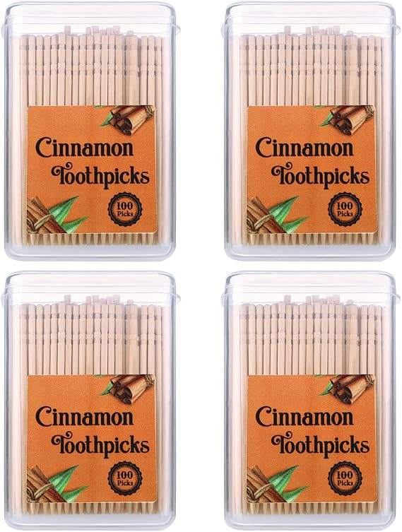 Mumufy 400 Pcs 4 Boxes Cinnamon Toothpicks for Adults Cinnamon Flavored Toothpicks with Clear Plastic Boxes, 100 Pcs for Each Box