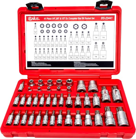 GENIUS TOOLS 44 Piece 1/4" Dr. Metric & SAE Deep Hand Socket Set with Ratchet and Extensions GS-244MS