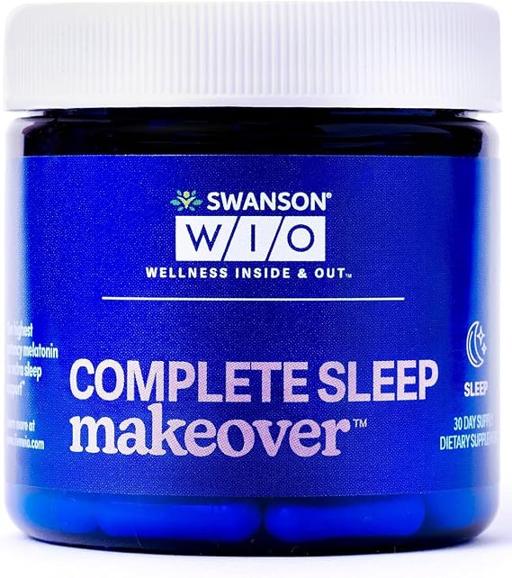 Swanson WIO Complete Sleep Makeover for Better Sleep, Relax, Relaxation, Extra Strength Circadian Sleep Cycle Support, Melatonin 10 mg, Wellness - 4 oz Bottle, 30 Capsules (30-Day Supply)