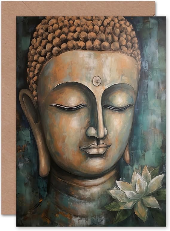 Artery8 Spiritual Meditation Buddha Lotus Flower for Him or Her Man Woman Birthday Thank You Get Well Soon Blank Art Greeting Card