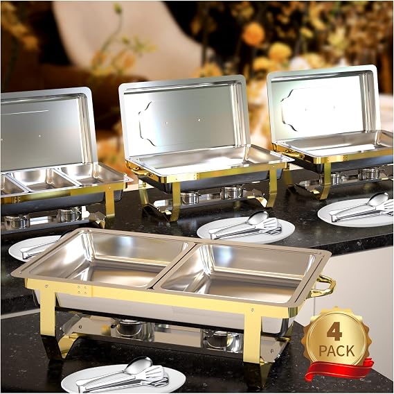 YLGJ&TIDY Chafing Dishes for Buffet set of 4 Food Warmers for Parties, Buffet Servers and Warmers,Semi Gold Chafing Dish Buffet Set, Elegant Catering Supplies Buffet Display Set