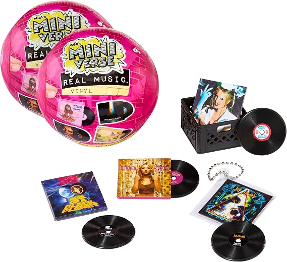MGA's Miniverse Real Music Vinyl (2 Pack) Mystery Blind Pack, 4 Mini Playable Records per Pack, Sleeve & Keychain, Collectors, Gift, Britney Spears, Elton John, TLC