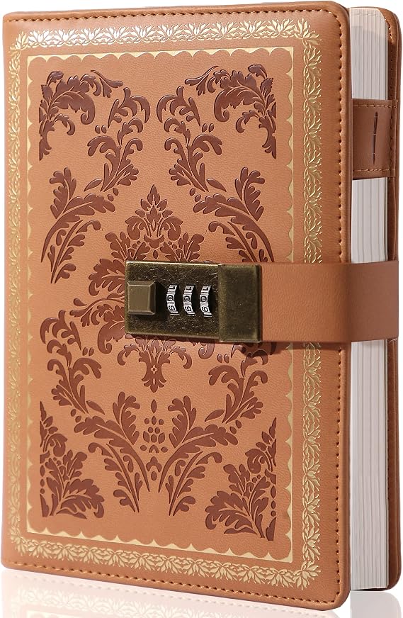 Yoment Lock Diary Vintage Journal with Lock for Women Leather Diary,Brown | Refillable Personal Locking Journal for Writing,Gifts Box,Grils Kids Secret Password Notebook Journal with Pockets 5.5x7.8