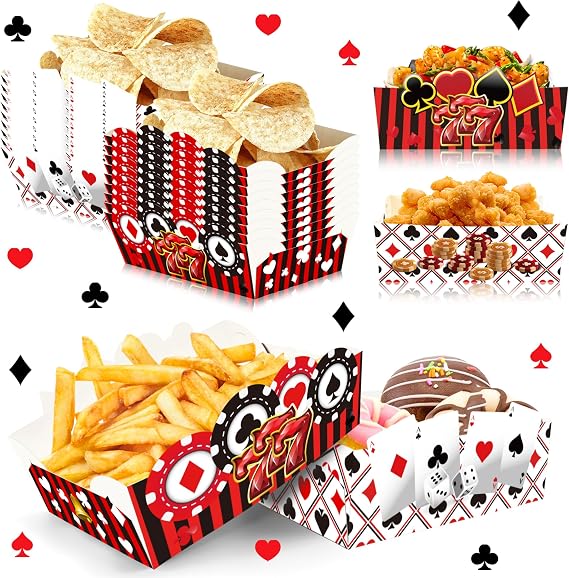 24 Pcs Casino Party Snack Bowls Chips Candy Popcorn Hot Dog Disposable Tray Las Vegas Casino Birthday Party Supplies