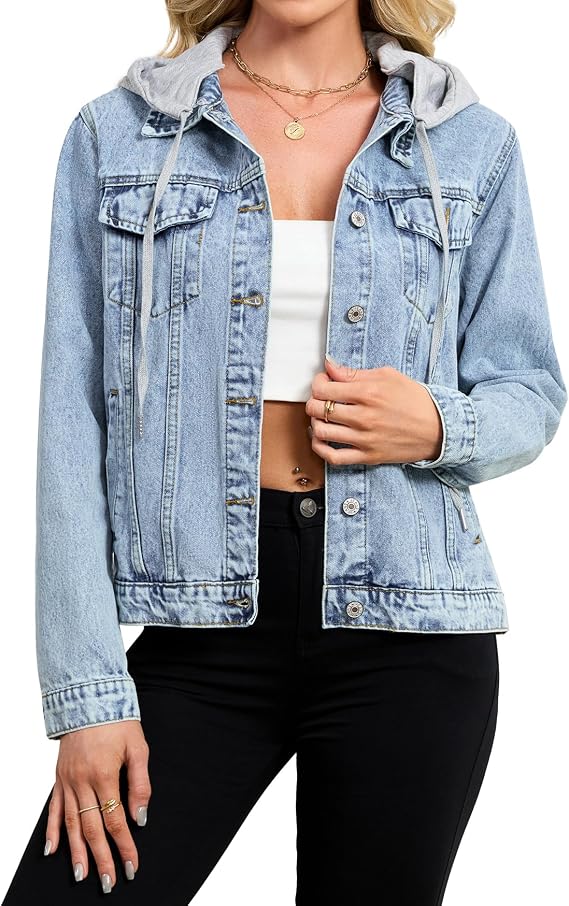 Kedera Denim Jackets for Women with Hood 2025 Long Sleeve Western Outfit Casual Hoodie Jean Jacket