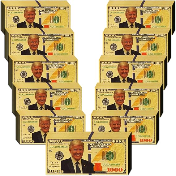 1000 Dollar Donald Trump Bill Banknote, One Thousand 24k Gold Coated Donald Trump Legacy Limited Edition Million Dollar Bill Great Gift for Currency Collectors and Republican (120 Pieces)