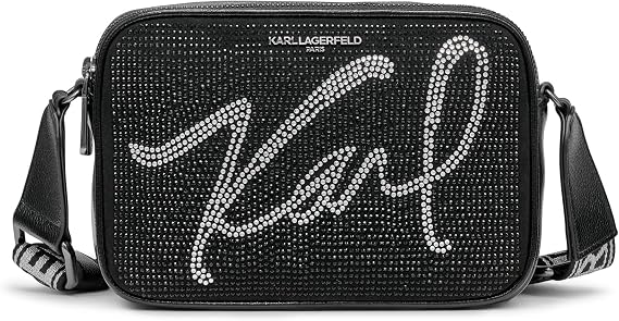 KARL LAGERFELD Women's Maybelle Studded Logo Crossbody, Black/Silver Multi, One Size