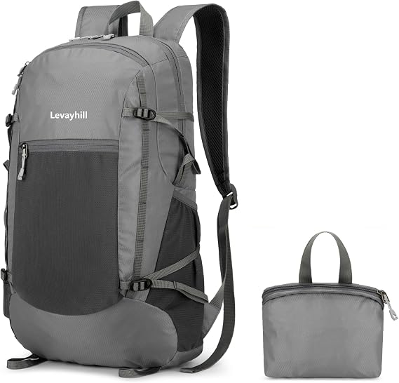 levayhill Hiking Foldable Backpack, Packable Daypack,Gray, 30L