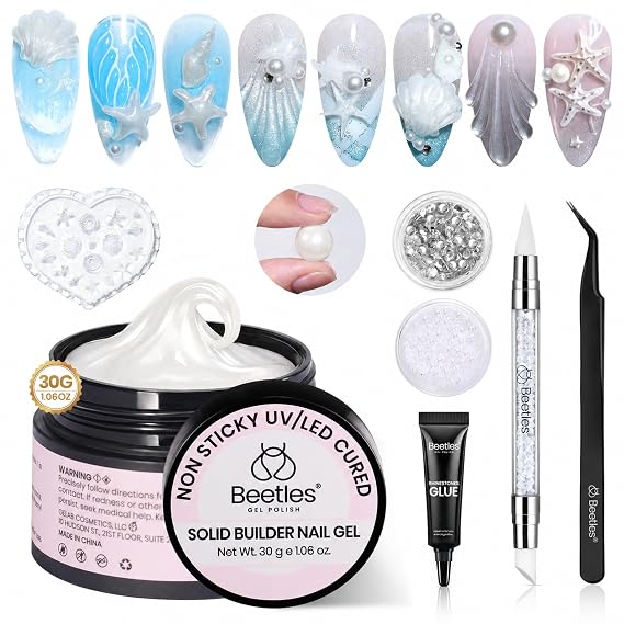 Beetles 3D Gel Nail Art & 3D Mold, 1.06 oz Pearl White with Sculpting Pen