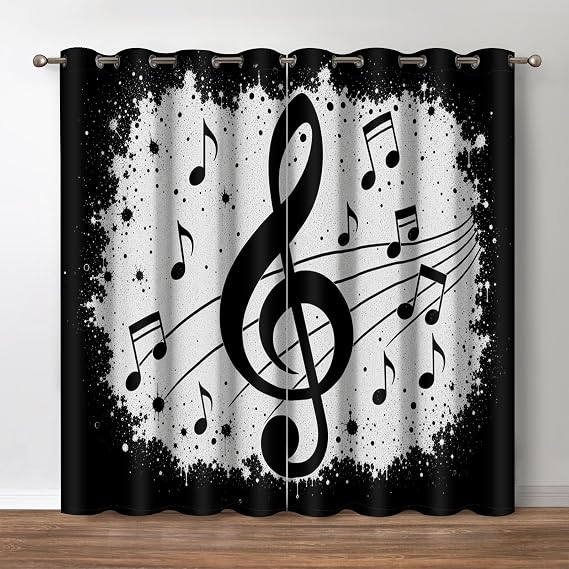 Jekeno Music Note Blackout Curtains for Bedroom, 2 Panels Set 52"x84"