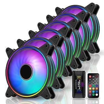 EZDIY-FAB Moonlight 120mm RGB Case Fan, 6 Pack, ARGB, Aura SYNC, Speed Control, 26.16 CFM, Desktop Compatible