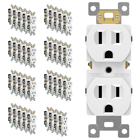 ENERLITES 40 Pack Duplex Wall Outlet, 15 Amp Electrical Receptacle, White
