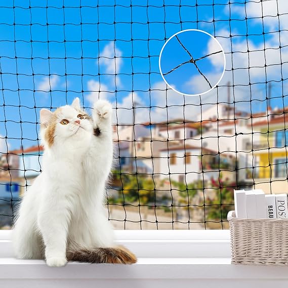 Lewondr 10x6.5ft Cat Netting Balcony Steel Wire Reinforced Pets Screen | Anti-Fall Pet Mesh Fence Cat Safety Net for Balcony, Window, Stair, Patio