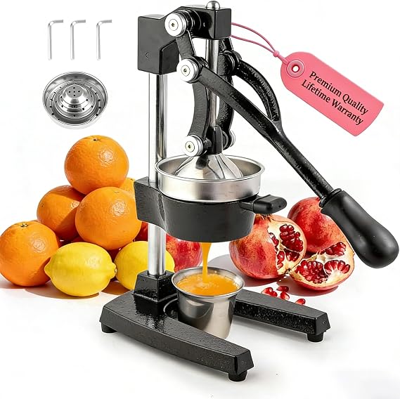 Cast Iron Juicer Hand Press, Heavy-Duty Manual Juicer Juice Press, Easy-to-Clean Hand Press Juicer Juice Presser Manual for Citrus Orange Lemon (Black)
