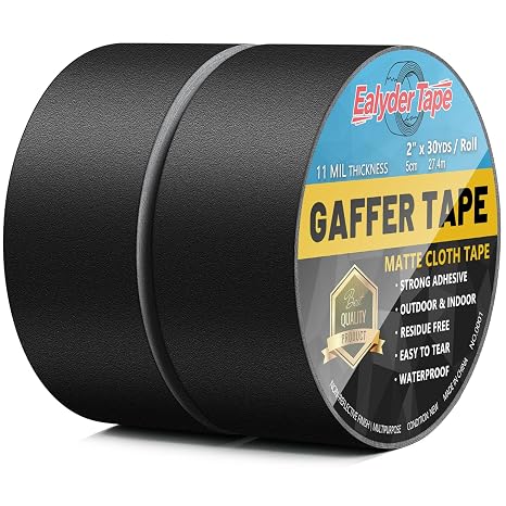 2 Pack Black Gaffers Tape 2" x 30Yd Heavy Duty Waterproof No Residue | Heavy duty gaffers tape for stage, cable management & repairs. Waterproof, non-reflective, easy tear by hand.