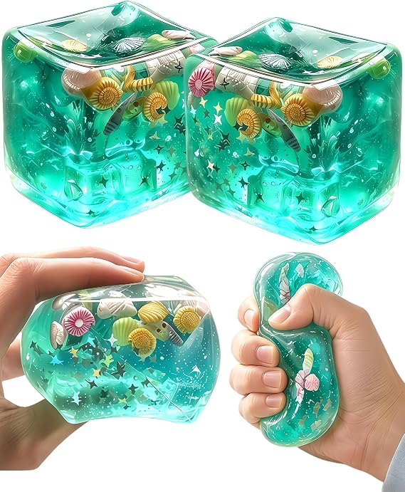 2PCS Squishy Fidget Toys with Green Ocean Shells, Sensory Toy