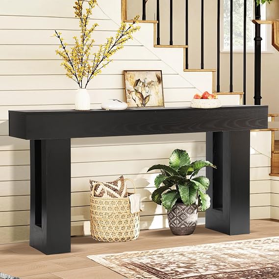 Grepatio 63 Inch Entryway Console Table, Rustic Narrow Sofa Table, Wood Long Console Table, Farmhouse Entry Way Table, Behind Couch Tables for Entrance, Hallway, Living Room (Black)