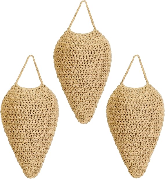 3 Pack Large Crochet Wasp Nest Decoys, Faux Wasp Nest Deterrent for Outdoor Hanging for Wasps Hornets, Hornets Nest Decoy Decoration for Patio and Eaves