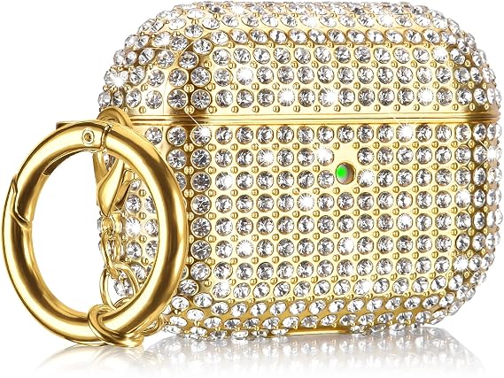 Case for AirPods Pro 2nd Generation, Filoto Cute AirPod Pro 2 Protective Case Cover for Women Girls, Bling Crystal PC Apple Air Pods Pro Cases Accessories with Lobster Clasp Keychain, Gold