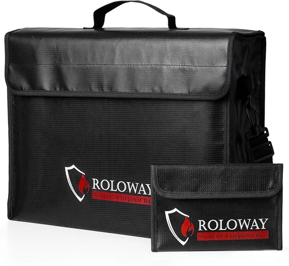 ROLOWAY Large (17 x 12 x 5.8 inches) Fireproof Bag, Water Resistant Fireproof Document Bag Safe for Money, Documents and Valuables Storage