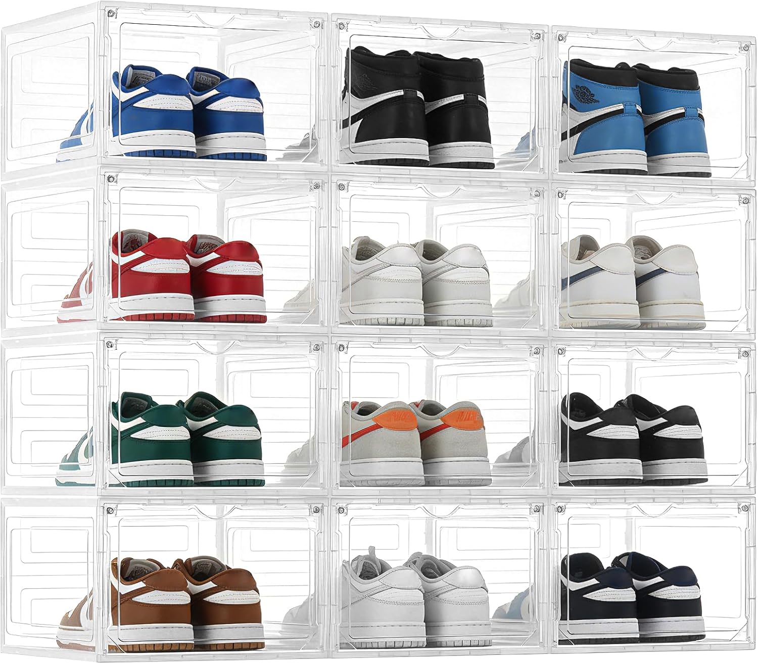 12 Packs Shoe Storage Organizer Large Clear Plastic Shoe Box with Lids, Thickened Stackable & Foldable Space-Saving Plastic Containers for Closet, Sneakers, Boots, Heels