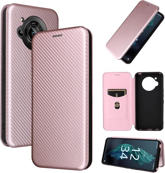 Pelanty AQUOS R7 Case Folio Carbon Fiber Style Sharp AQUOS R7 docomo SH-52C softbank Mobile Cover Back Case Lightweight Thin Wallet Type Card Storage Sharp Aquos R7 aquosR7 sh52c Smartphone Case with