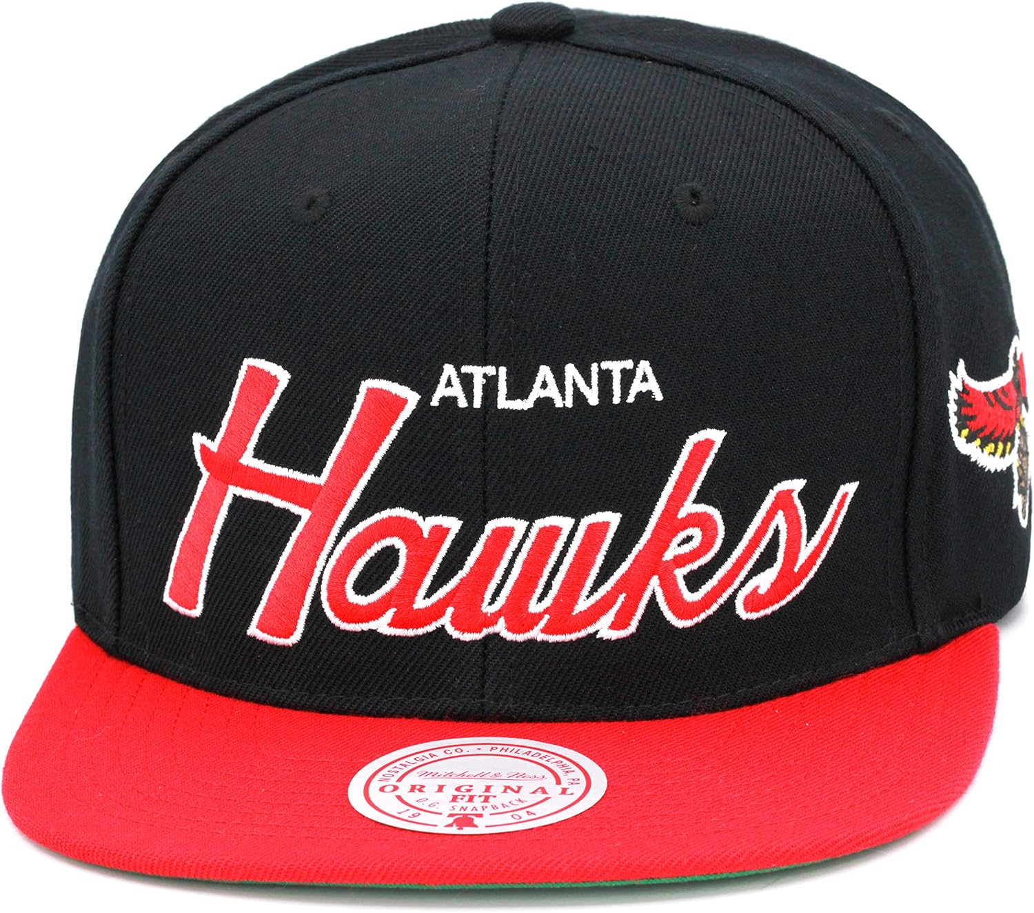 Mitchell & Ness Atlanta Hawks Team Script 2.0 Snapback Hat Adjustable Cap - BlackRedHardwood Classics