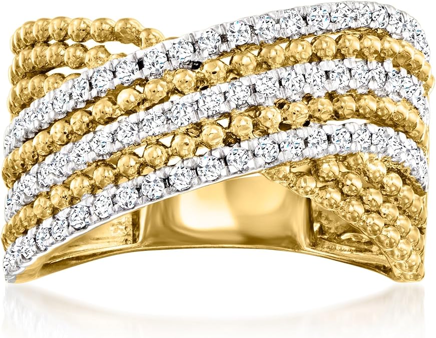 Ross-Simons 0.50 ct. t.w. Diamond Beaded Crisscross Ring in 18kt Gold Over Sterling