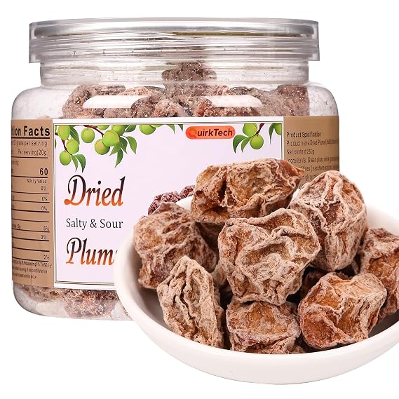 QuirkTech Chinese Dried Plums 8.8 OZ (Preserved Plum) Traditional Asian Li Hing Mui,Sweet & Sour Salty Dried Plum for Snacking & Flavoring any Iced Beverage, Hawaiian Snacks