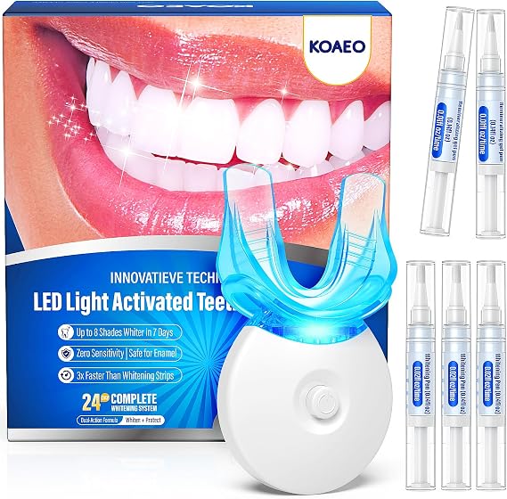 Teeth Whitening Kit 3 Whitening Pens + 2 Desensitizing Pens 35% Carbamide Peroxide LED Light Safe for Sensitive Teeth 0.75 Fl Oz(Peppermint)