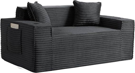 Modern Corduroy Bloneless Couch Sofa (Deep Gray,Loveseat Sofa)