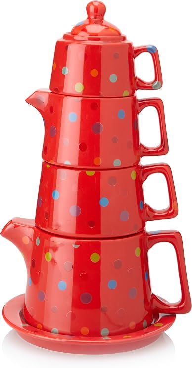 Classic Coffee & Tea Tower Tea Set, Red Polka Dot