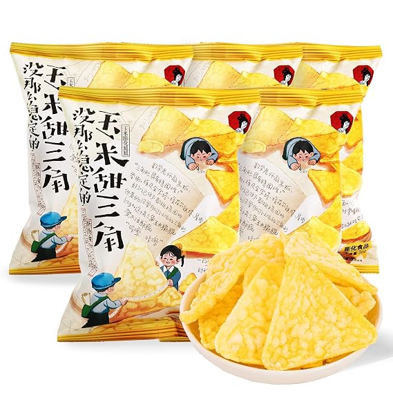 Chayan Corn Tortilla Chips Corn Puff Snacks, Popped Corn Snack Chips, 5 Individual Packs 1.06 oz Each, Non-Fried Air-Crisp Asian Chips, Sweet Pop Corn Chips Asian Snack, Ready to Eat Sweet Snack