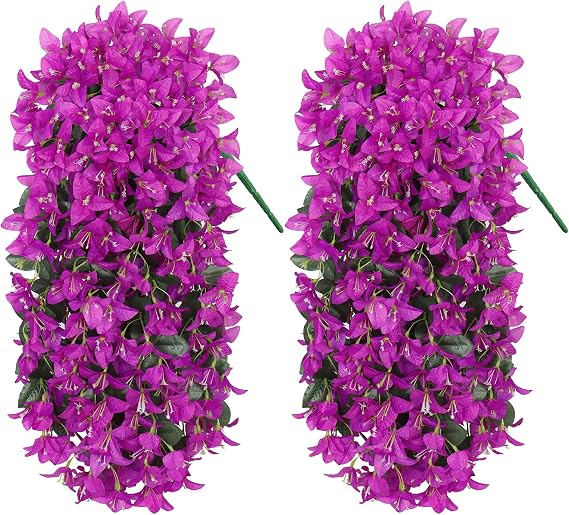 2PCS Faux Bougainvillea Purple UV Resistant Artificial Flowers Outdoor