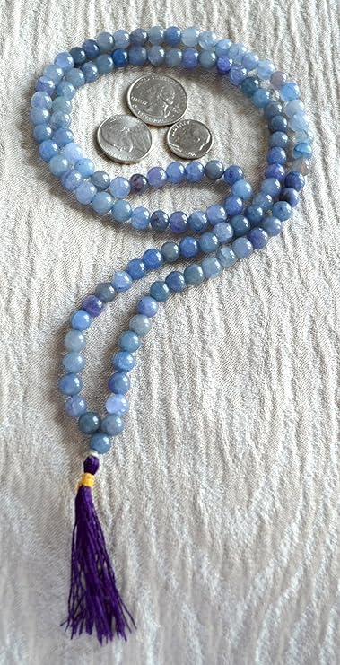 Blue aventurine japa mala beads necklace | Energized 108+1 Tibetan buddhist prayer beads w/free velvet rosary mala pouch