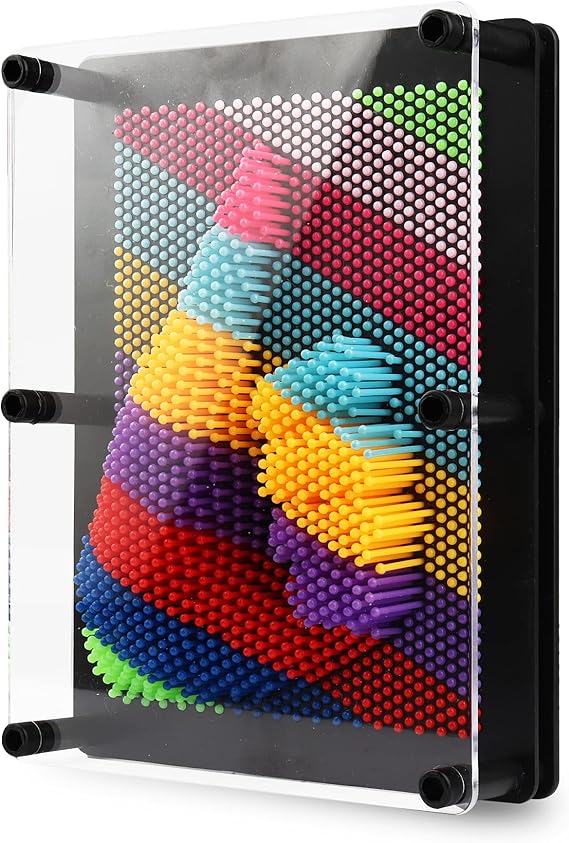LXS 3D Pin Art Board Toy, Colourful Plasic Board Large Size(6 x 8 inches), Classic Pin Impression Art Sensory Toys Sculpture for Children Adults