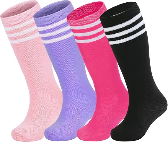 Zando 4 Pairs Kids Soccer Socks Athletic Youth Boys Girls Knee High Socks
