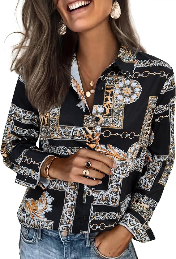 siliteelon Striped Shirt Women Button Down Long Sleeve Work Dress Shirt