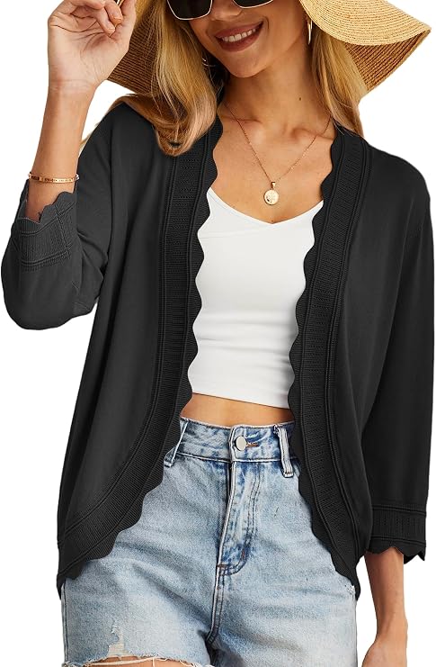 GRECERELLE Women's 3/4 Sleeve Summer Lightweight Knit Cardigan Sweater