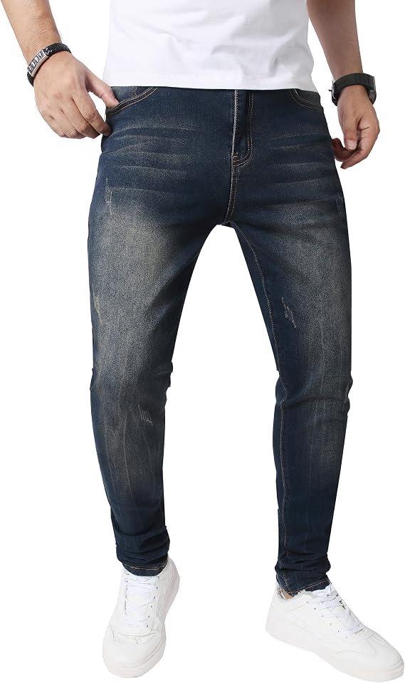 JUNBAOSS Men's Skinny Stretch Jeans Slim Ripped Jeans for Men, Distressed Tapered Leg Fashion Comfort Flex Waist Denim Pants