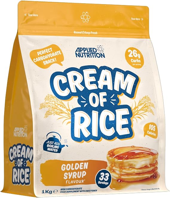 Applied Nutrition Cream of Rice - High Carbohydrate Cream of Rice Supplement, Source of Energy for Breakfast & Snacks, Easy to Digest, Low Sugar, Low Fat, Vegan, 1kg (Golden Syrup)