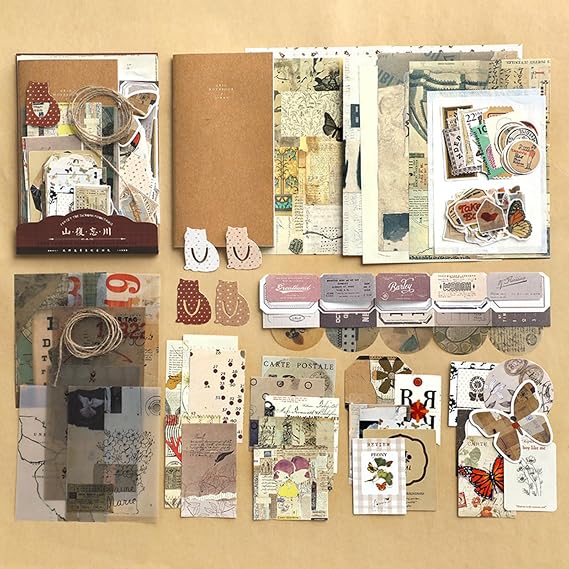 86 Pcs Vintage Scrapbook Paper, Decoupage Paper Junk Journal Kit, Aesthetic Scrapbooking Supplies Pack for Art Craft Notebooks Collage Bullet Journal (Brown)