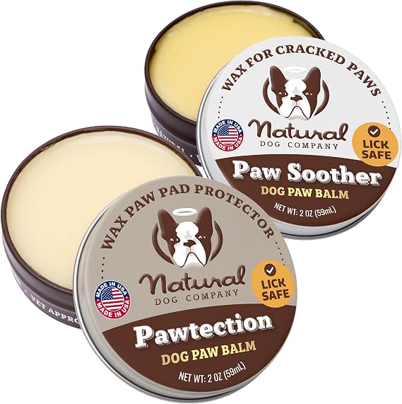 Natural Dog Company PAWDICURE Bundle, Paw Soother + PawTection Dog Paw Balms, Protect and Heal Dry, Cracked Dog Paw Pads, Organic, All Natural Ingredients, 2oz Tins
