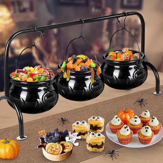 Halloween Party Decorations, 3 Ceramic Witches Cauldron Serving Bowls Set
