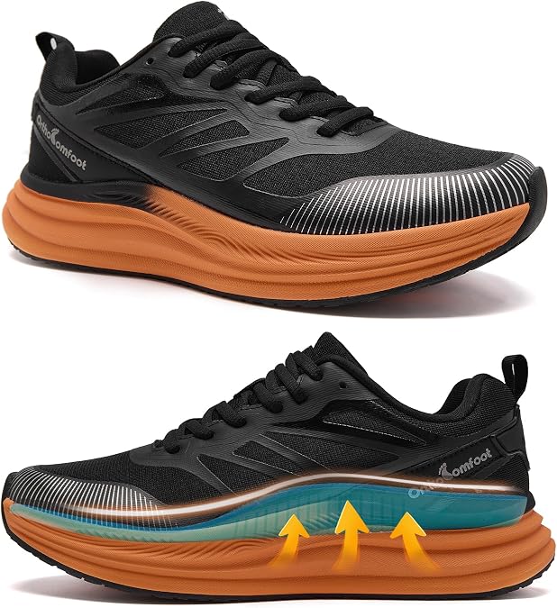 Men's Orthopedic Road Running Shoes: Comfort Casual Arch Support Sneakers for Plantar Fasciitis Flat Feet High Arch, Orthotic Athletic Sports Tennis Work Walking Shoes for Foot & Heel Pain Relief