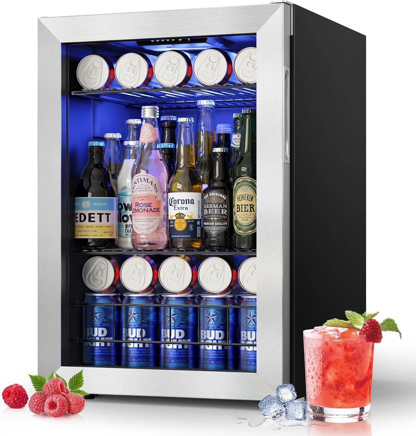 Beverage Refrigerator and Beer Fridge,80 Cans Mini Fridge Beverage Cooler With Adjustable Thermostat, Small Drink Fridge for Home Bar Office 2.2 Cu.Ft,Silver
