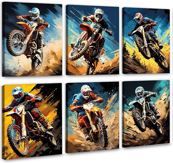 Framed Motocross Wall Art Canvas Prints,8x10 Inch | Cool Motocross Room Decoration,Dirtbike Decor for Boys Motocross Bedroom Picture Photo,Motorcycle enthusiast poster